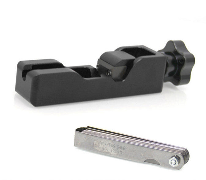 Universal spark plug gap tool for most 10/12/14/16 mm spark plugs with contact gauge.
