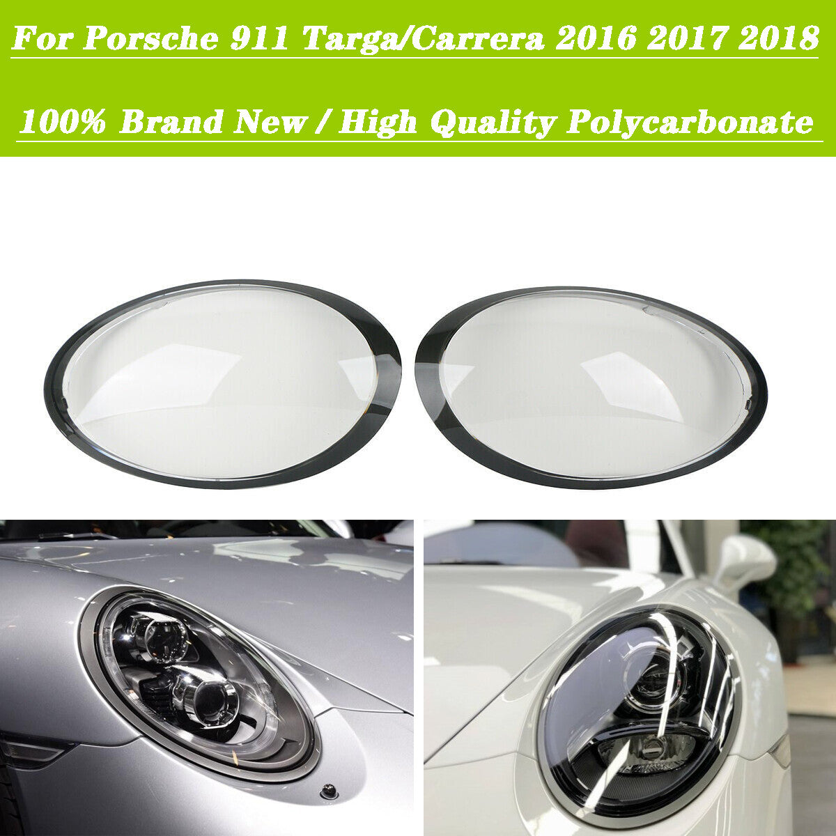 A pair of headlight lens covers for Porsche 911 Targa/Carrera 2016 2017 2018