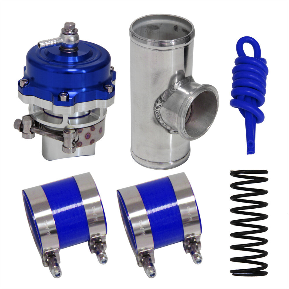 50MM 35PSI Boost V-Band Turbo Blow Off Valve BOV+2.5'' Flange Pipe Hose Kit Blue