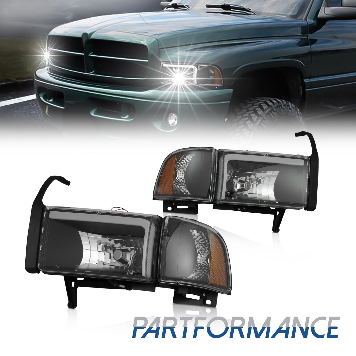 LED DRL headlights and corner lights, black, suitable for 1994-2002 for Dodge for Ram 1500 2500 3500