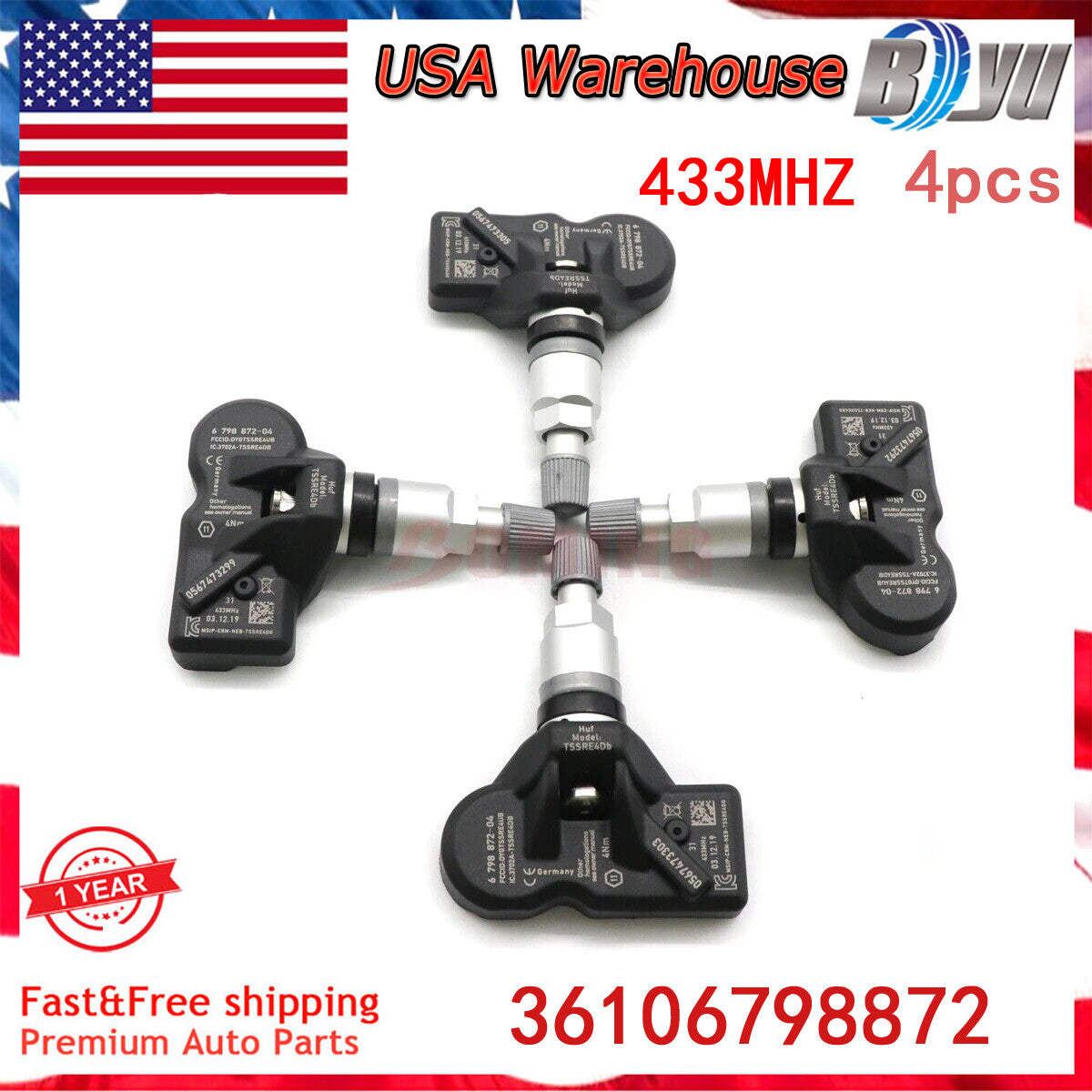 6798872-04 Set 4PCS New TPMS Tire Pressure Monitoring Sensor 36106798872 for BMW