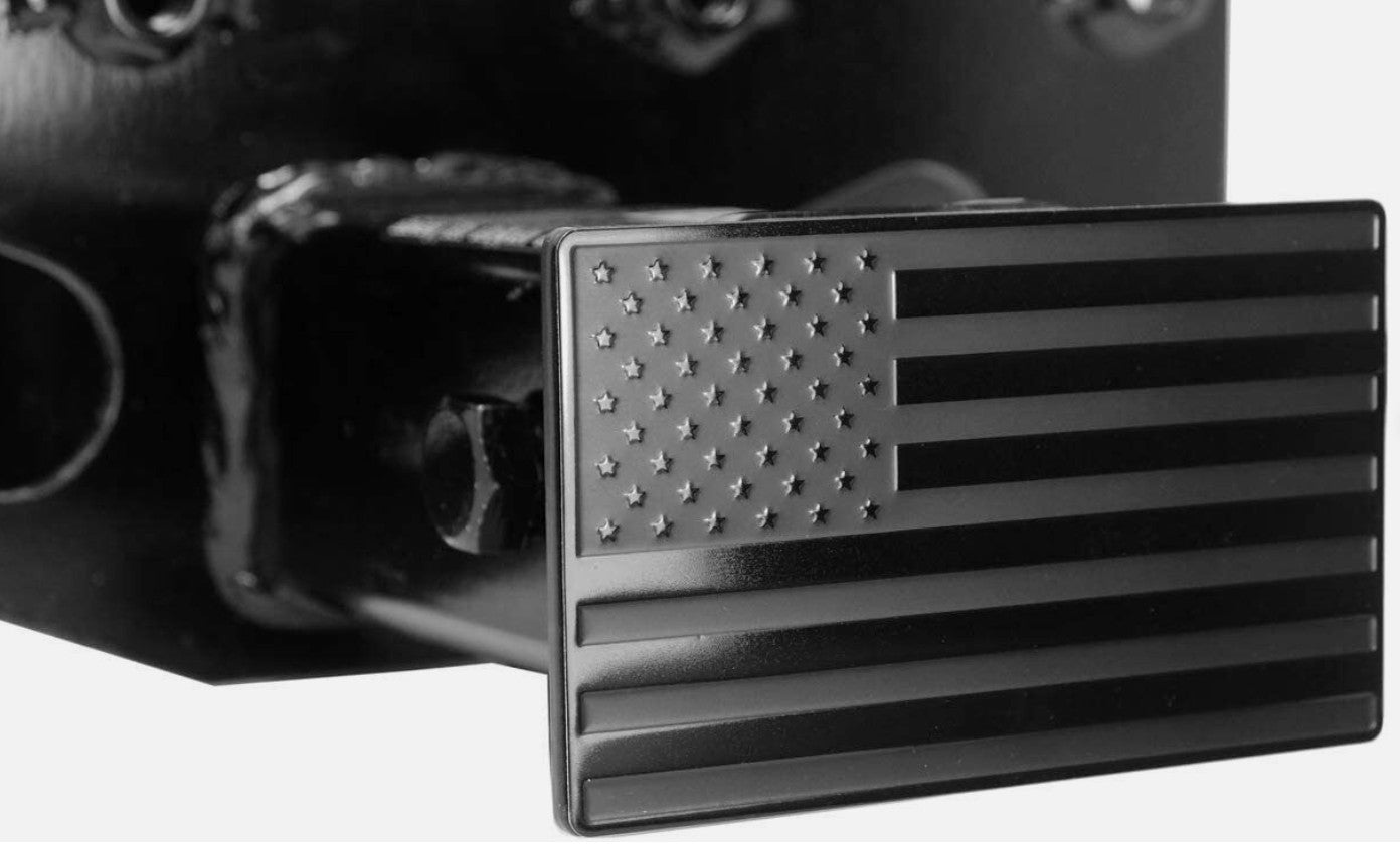 Car mount plug cap trailer tow receiver 2-inch American flag black for Chevrolet