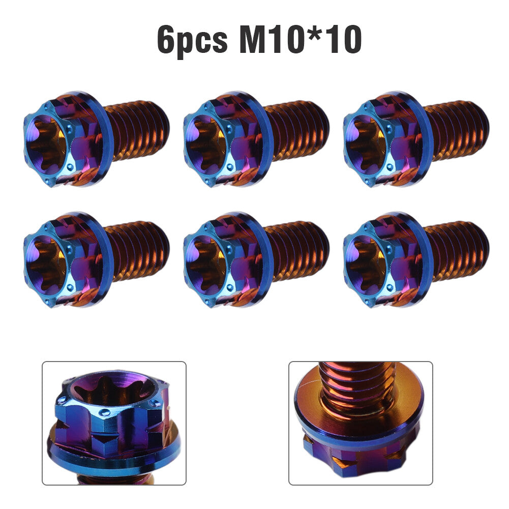 6pcs Bolt Torx Head Flange Screw M10x10mm Burn Blue For Motorcycle Bike