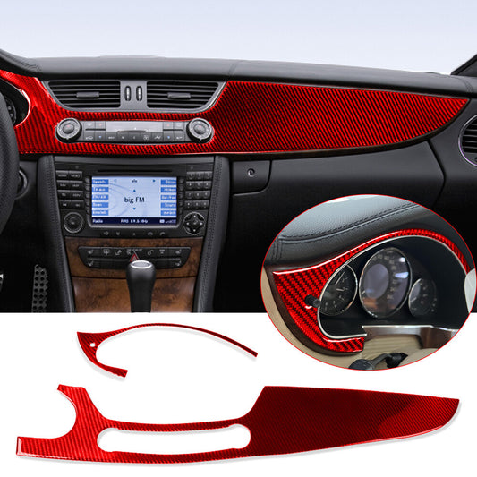 2¡ÁRed Carbon Center Control Dashboard Panel Trim for Benz CLS Class C219 2004-09