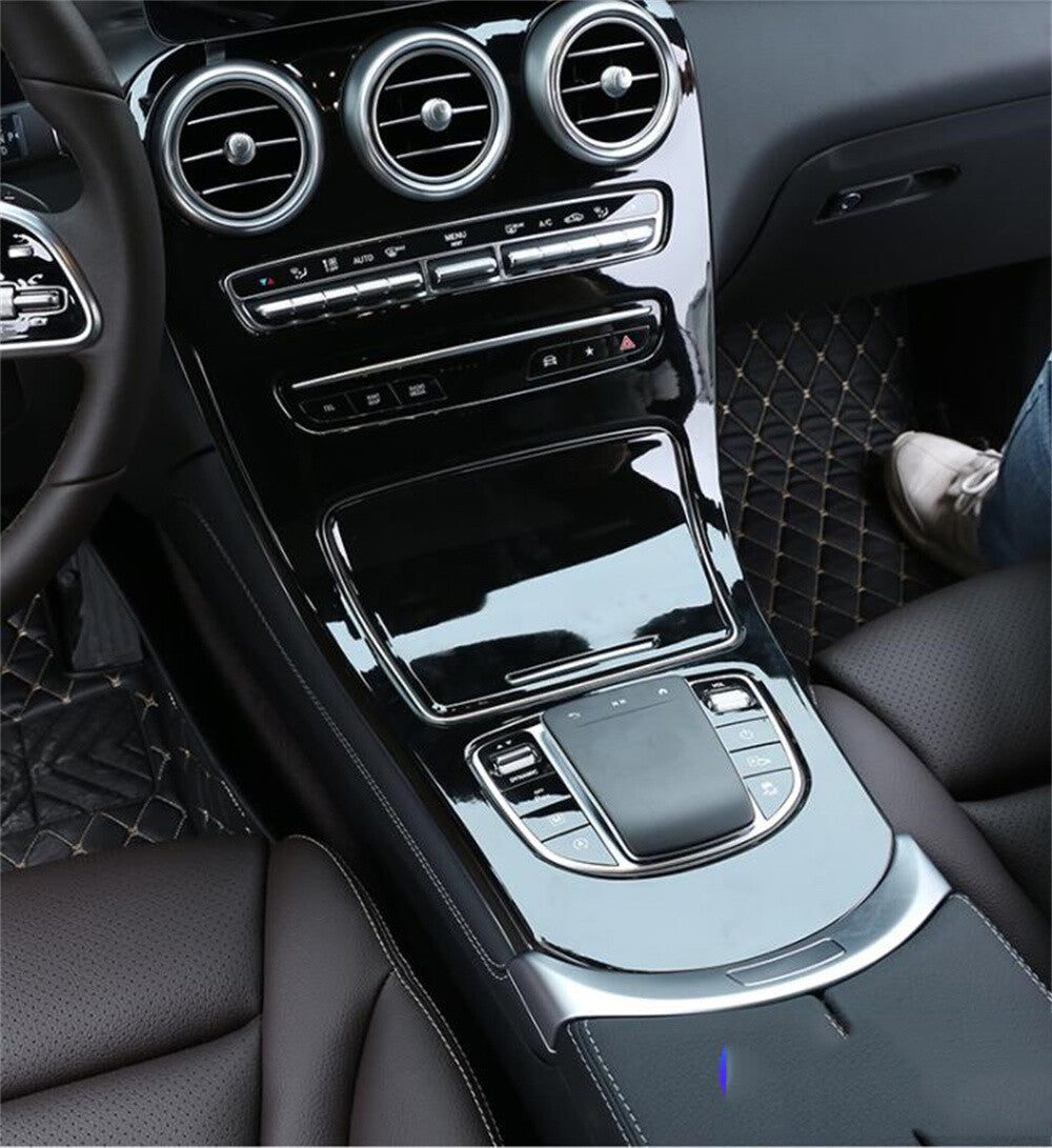 for Benz C GLC Class W205 X253 2020+ Gloss Black Central Console Gear Panel Trim