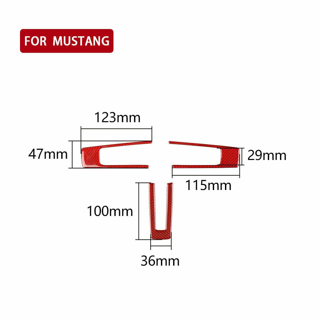 3Pcs Red Carbon Fiber Steering Wheel Panel Cover Fit for Ford for Mustang 2009-2013