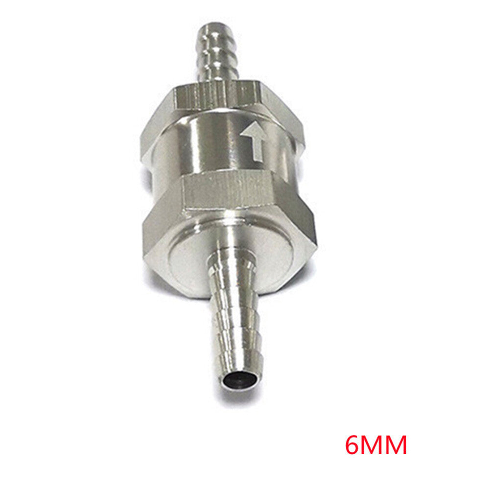 6MM One Way Check Valve Non Return Inline Aluminum Fit Gas or Diesel Fuel Silver