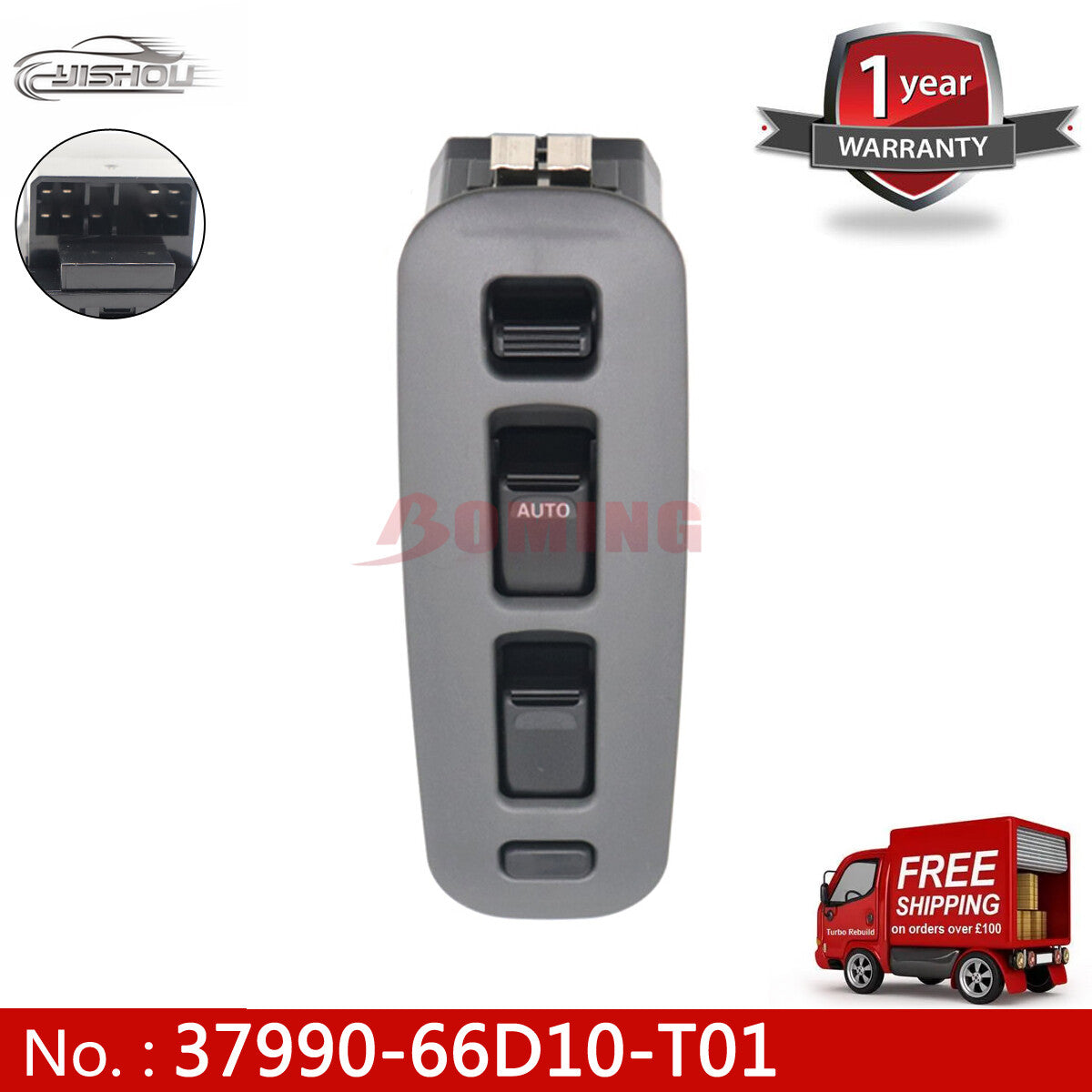 37990-66D10-T01 Left-side gray front power window switch suitable for Suzuki 1999-2006 models.