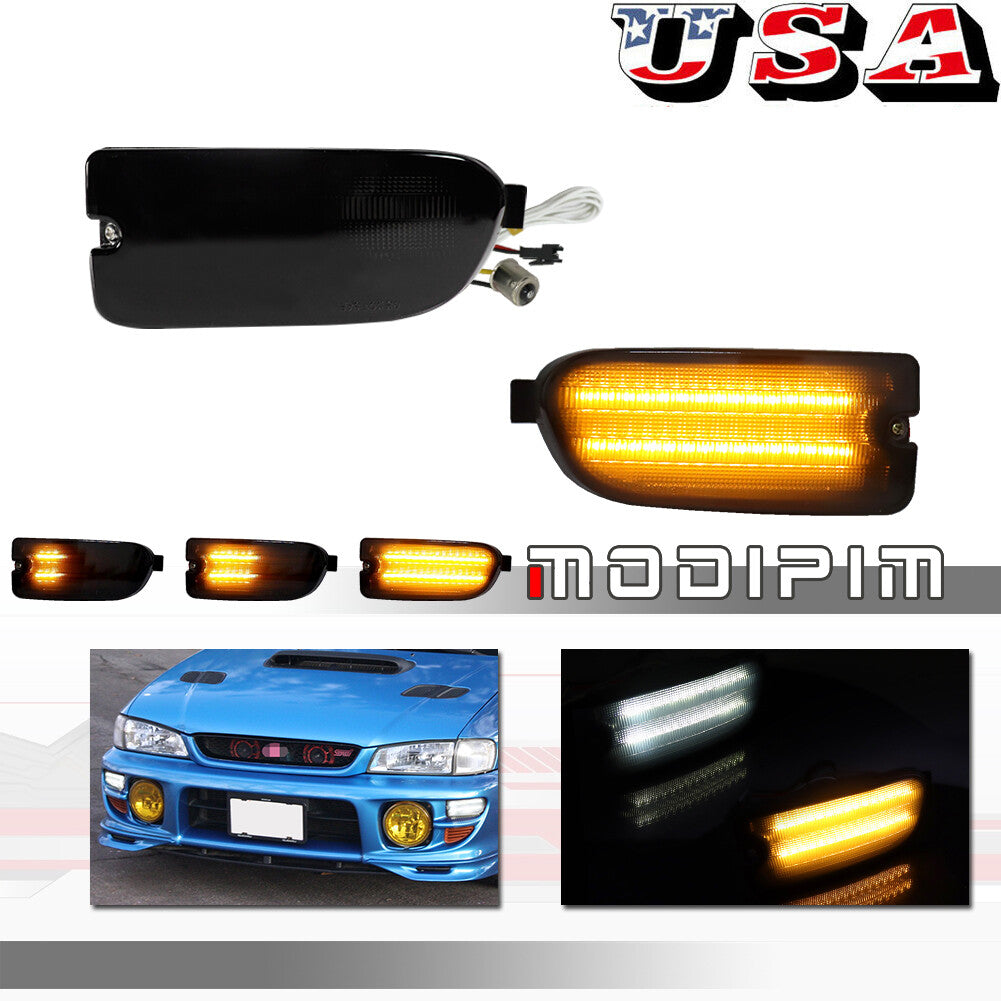 Smoked switch, amber LED DRL front indicator lights suitable for 1999-2001 for Subaru Impreza