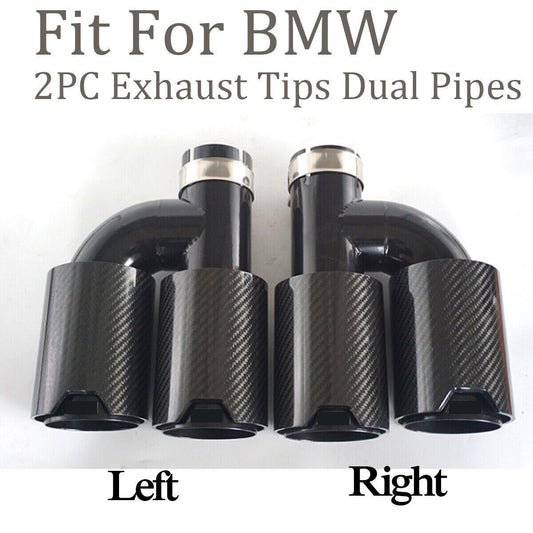 for BMW Dual Carbon Fiber Exhaust TWIN End Tips Tail Pipe 63mm In 93MM Out New