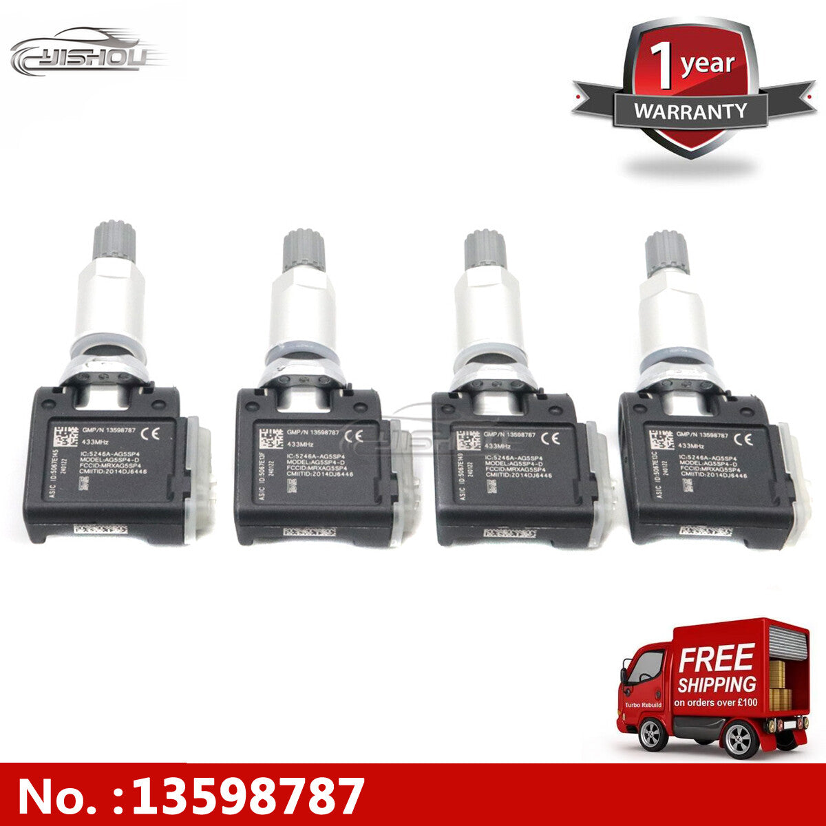 4-pack 13598787 Tire Pressure Sensor (TPMS) for Chevrolet Camaro, for Cadillac ATS, CTS 433MHz