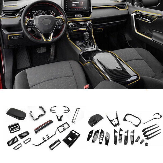 for Toyota RAV4 19-24 Carbon Fiber Interior Full Set Panel Moulding Cover Trims