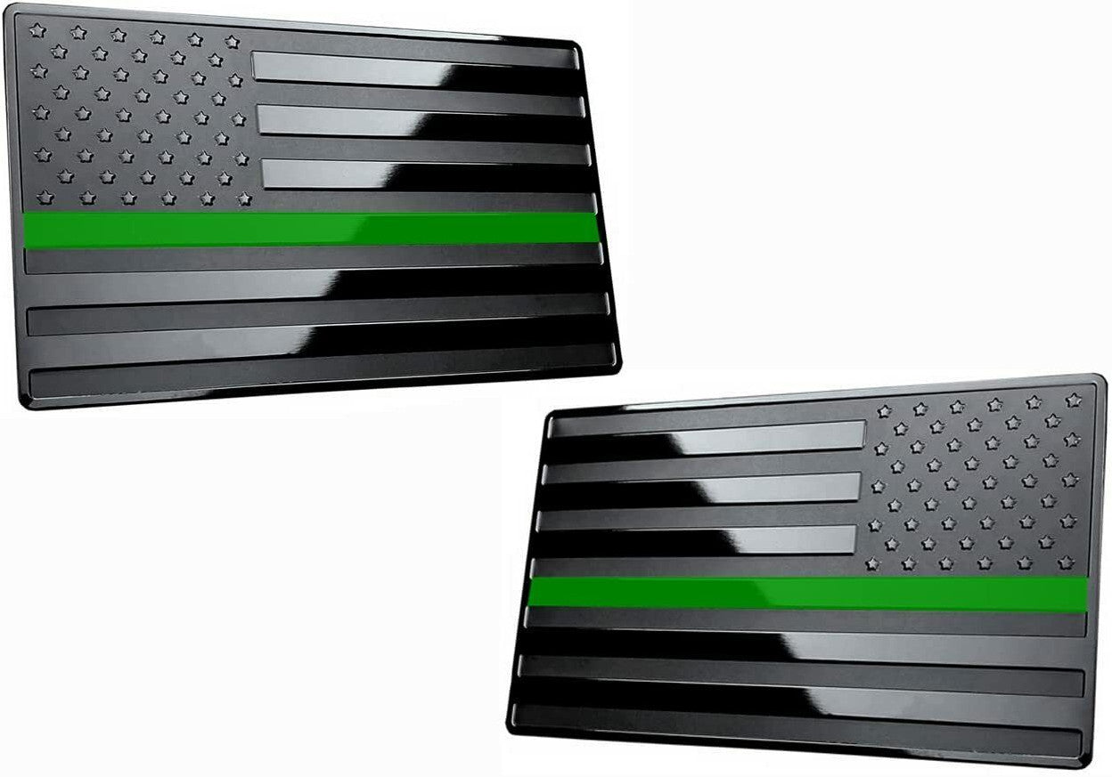 2-Piece Car Side Fender Rear Trunk Badge Stickers American Flag Black and Green for GMC
