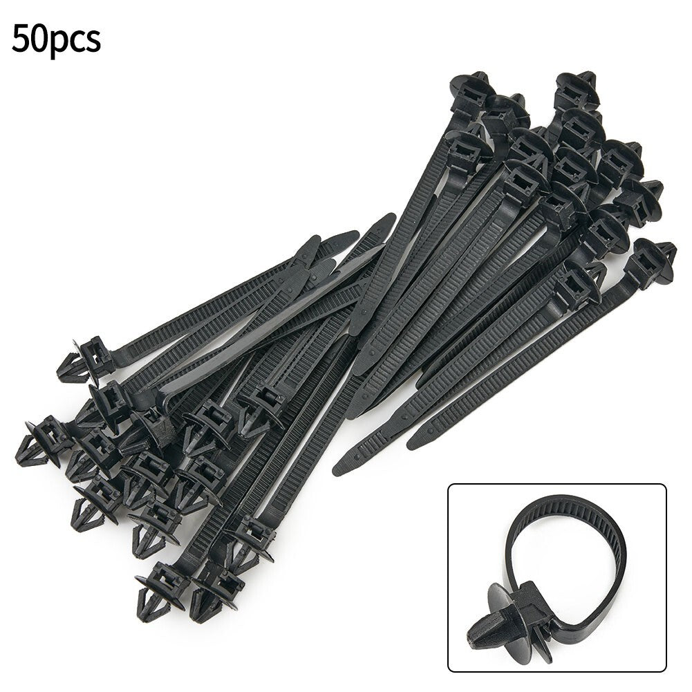 50-Piece Nylon Cable Tie Wrapping and Fixing Clips, Car Hose Buckles, Zipper Straps Kit