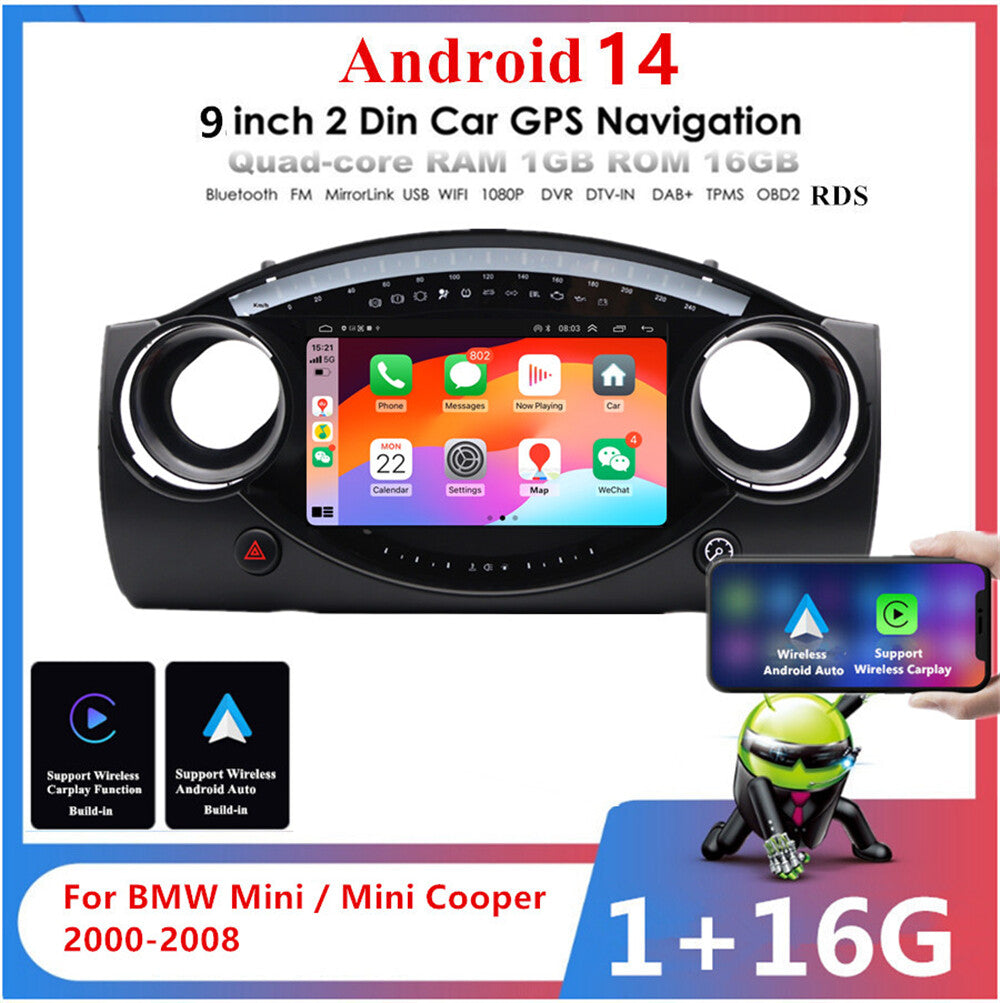 9Android 14 4GB 32GB Car Stereo Radio GPS WIFI 4G for BMW for Mini / for Mini Cooper