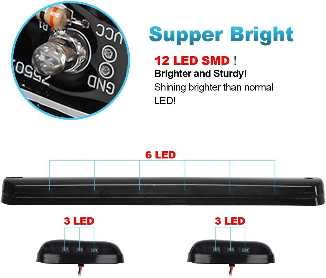 3x Smoke For 2007-2022 for Chevy Silverado 3500HD Cab Led LED Roof Top Running Light