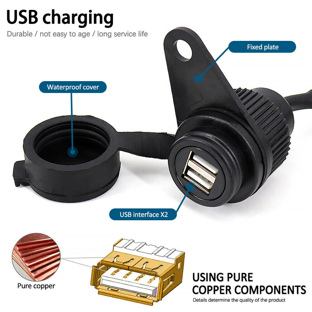 Motorcycle Dual USB Charger Plug Socket Adapter for YAMAHA MT09 SP XSR900 MT07