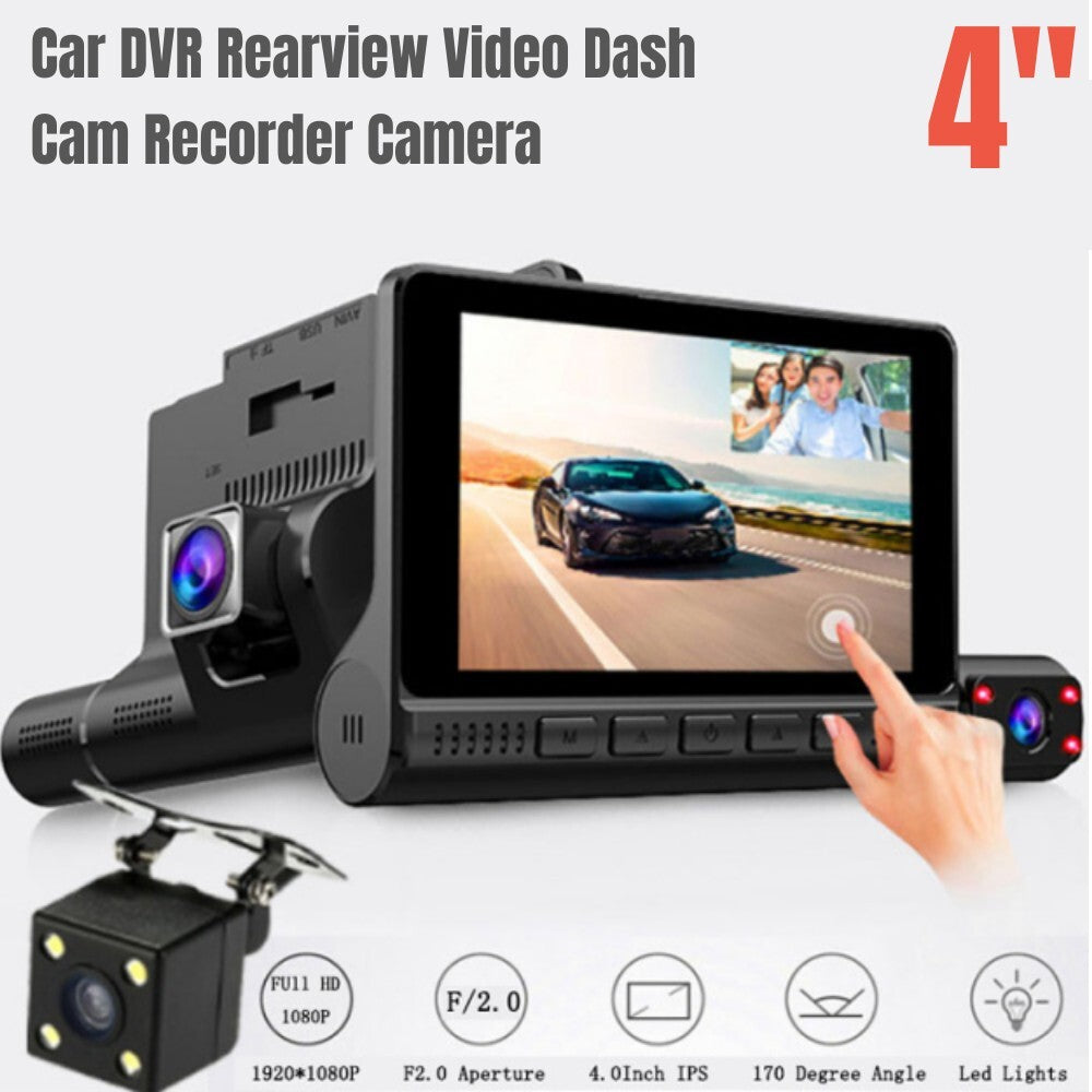 4-inch 1080P triple-lens touchscreen car DVR rearview video dashcam camera