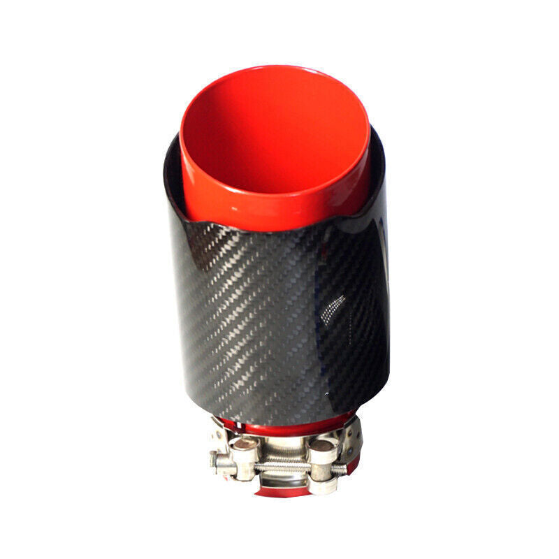 1Pcs Exhaust Tip Muffler end Pipe 2.5 63MM Inlet Red Steel Black Carbon Fiber