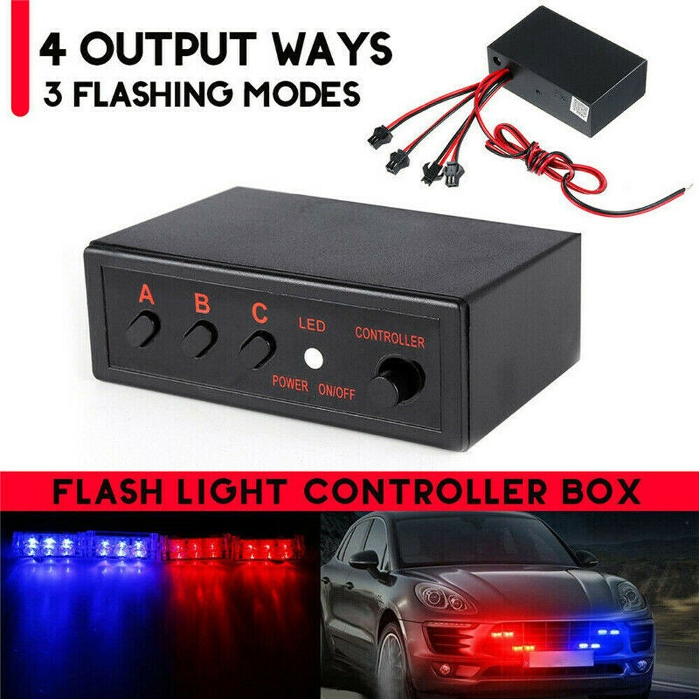 4 Ways LED Strobe Flash Light Lamp Flasher Flashing-Controller Box 12V