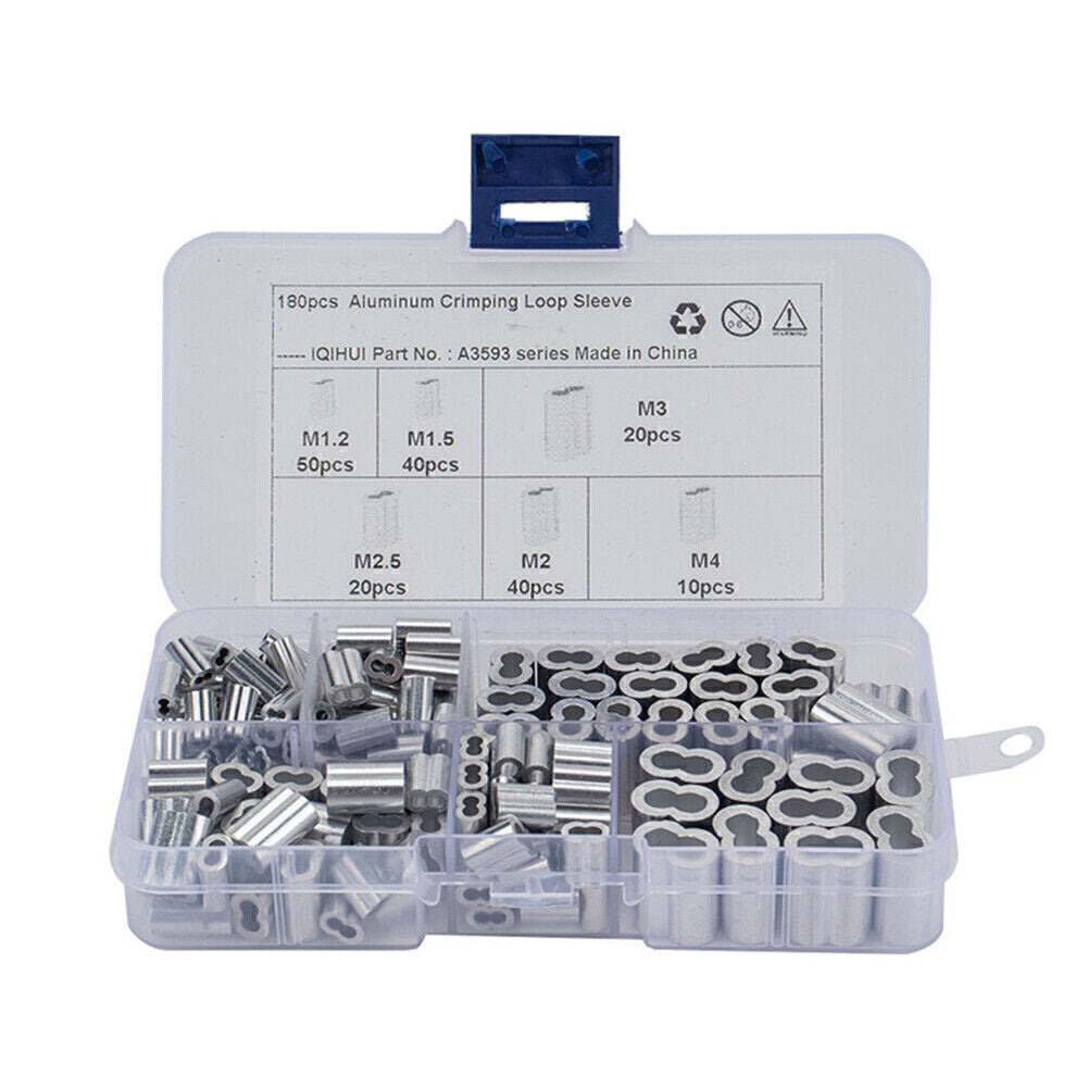 180Pcs 6 Size Aluminum Double Barrel Ferrule Crimping Loop Sleeve For Assortment