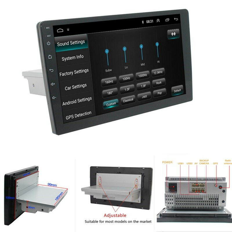 1Din Adjustable 9 Android Touch Screen Car Stereo Radio GPS Wifi BT Navigation