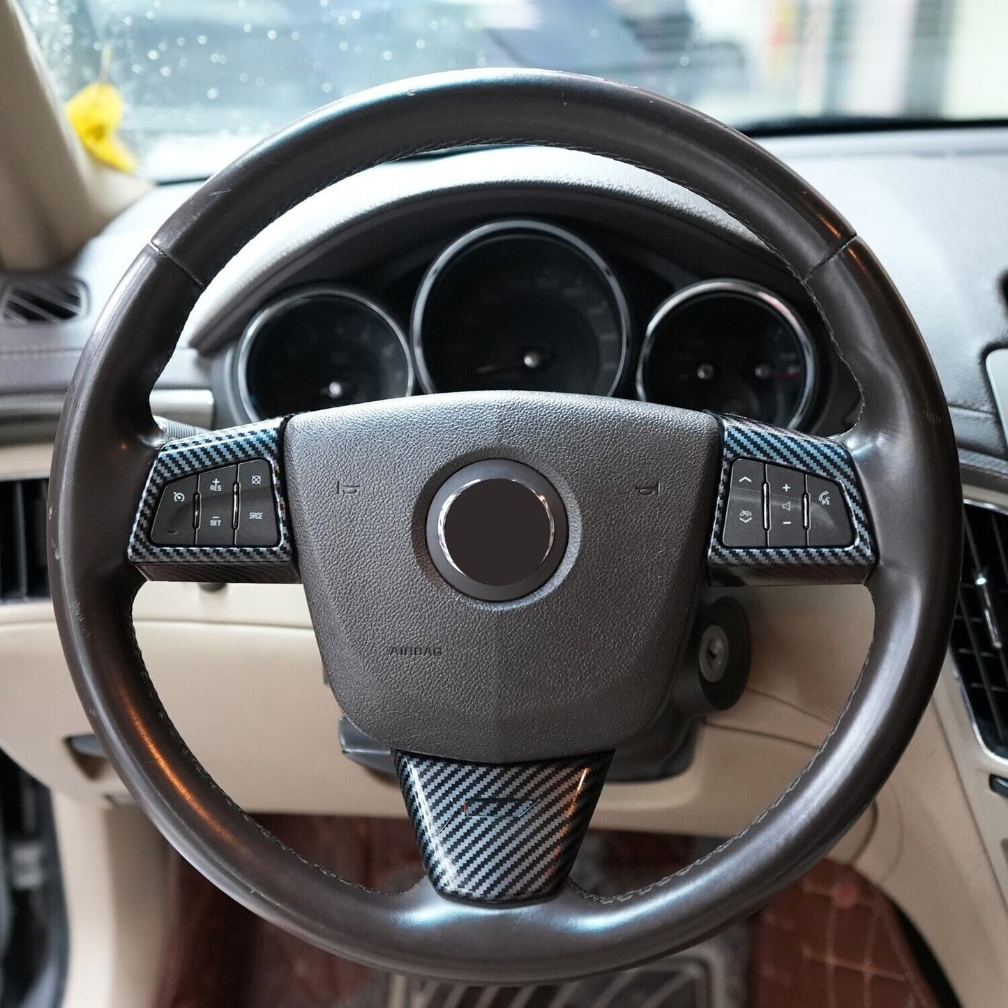 Carbon Fiber Look Steering Wheel Button Cover Trim for Cadillac CTS 2008-2013