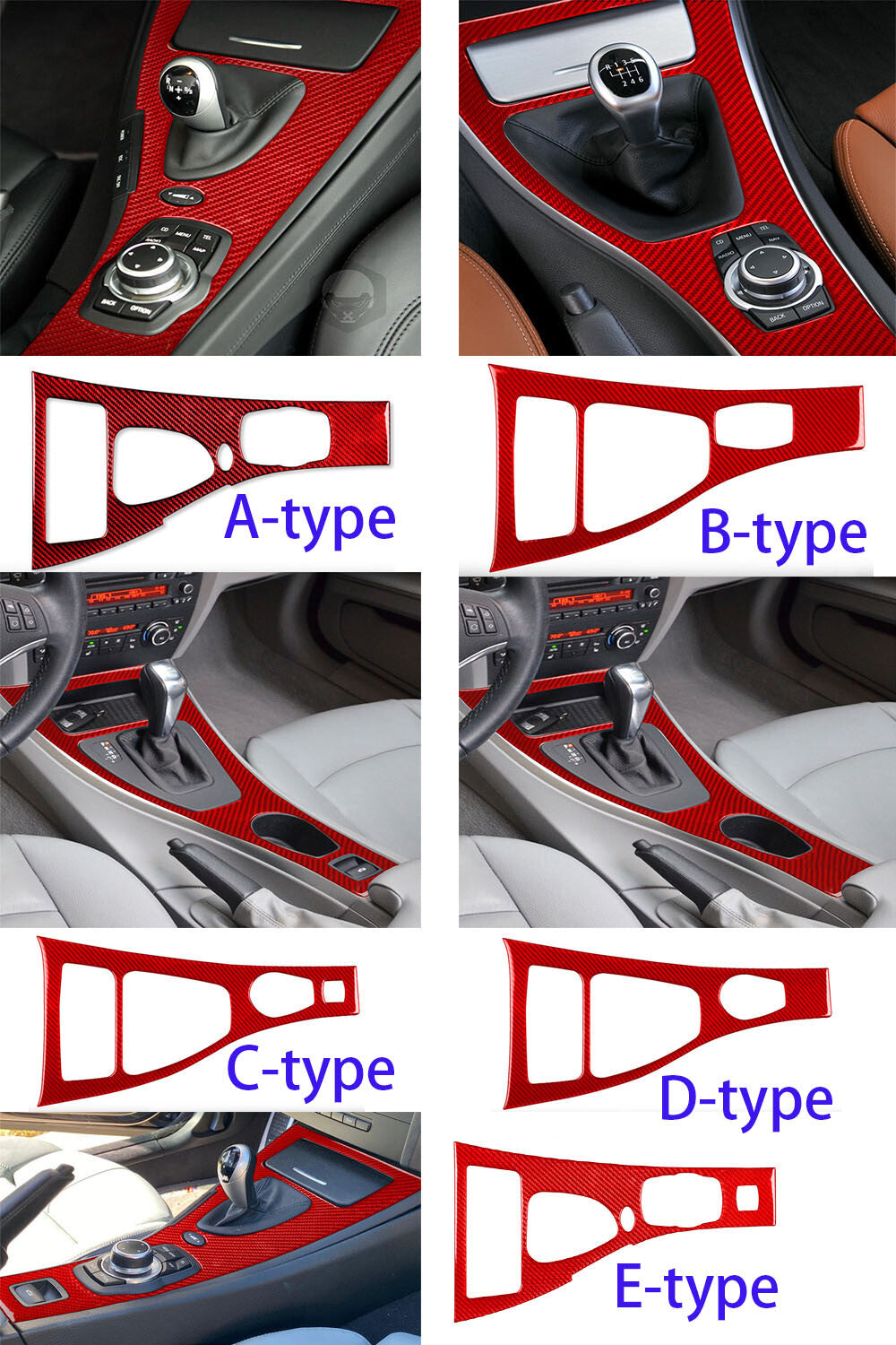 for BMW E93 M3 2007-13 Carbon Fiber Central Control Gear Shift Panel Trim C-type