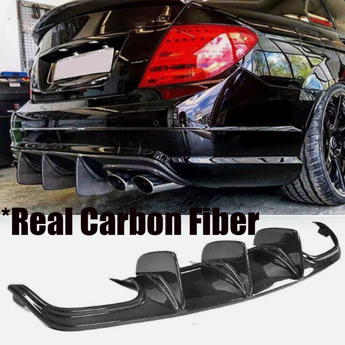 Rear Bumper Diffuser Big Fins Carbon Fiber for Benz W204 Sport C63 AMG 2009-2011