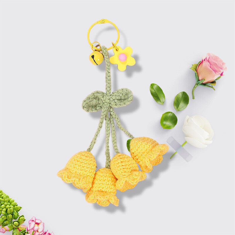 1Pc Hand-woven Bellflower Pendant for Rearview Mirror Hanging Accessory Yellow