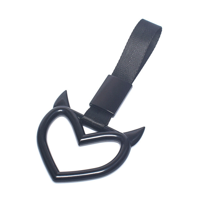 Devil Heart Red JDM Tsurikawa Loop Metro Train Bus Handle Belt Accessory in Black