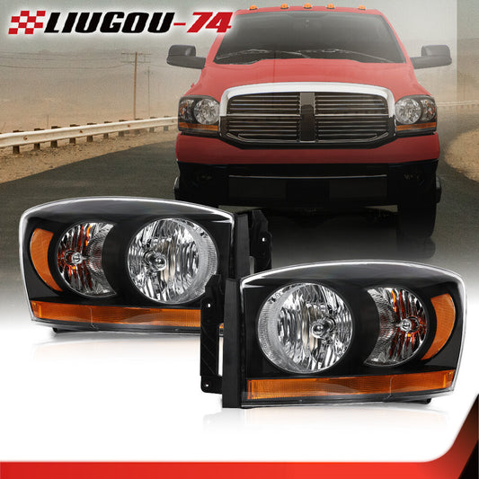 Suitable for 2006-2009 for Dodge for Ram 1500 2500 3500 headlight kit with chrome trim.
