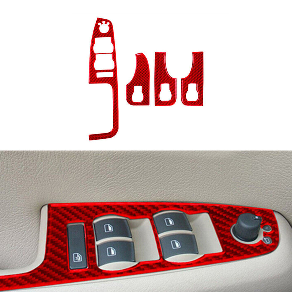 4Pcs Red Carbon Fiber Windows Control Panel Trim Sticker for Audi for A4 S4 2005-08