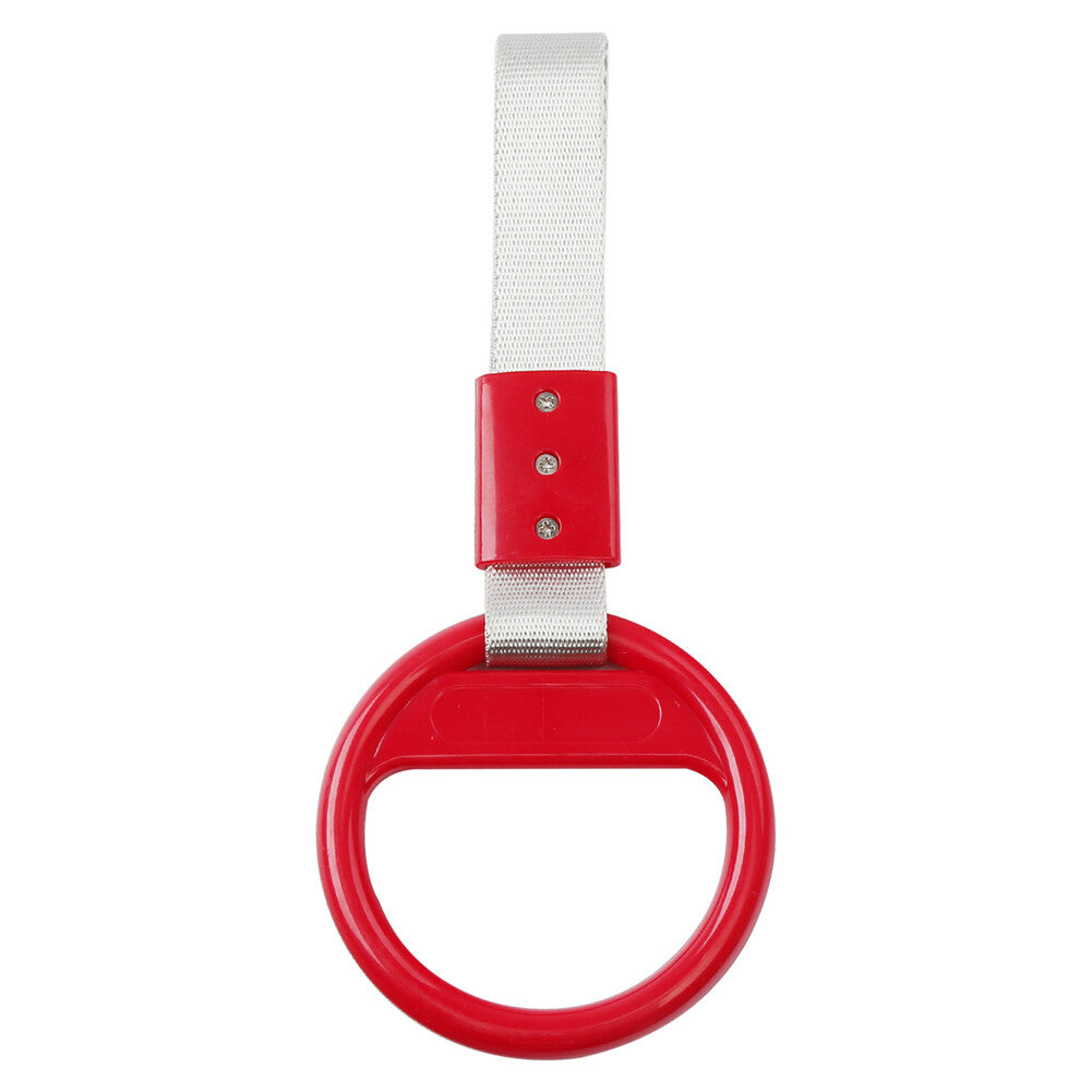 1Pcs Car Red Round Ring Train Bus Handle Hand Strap Drift Charm Tools White Belt