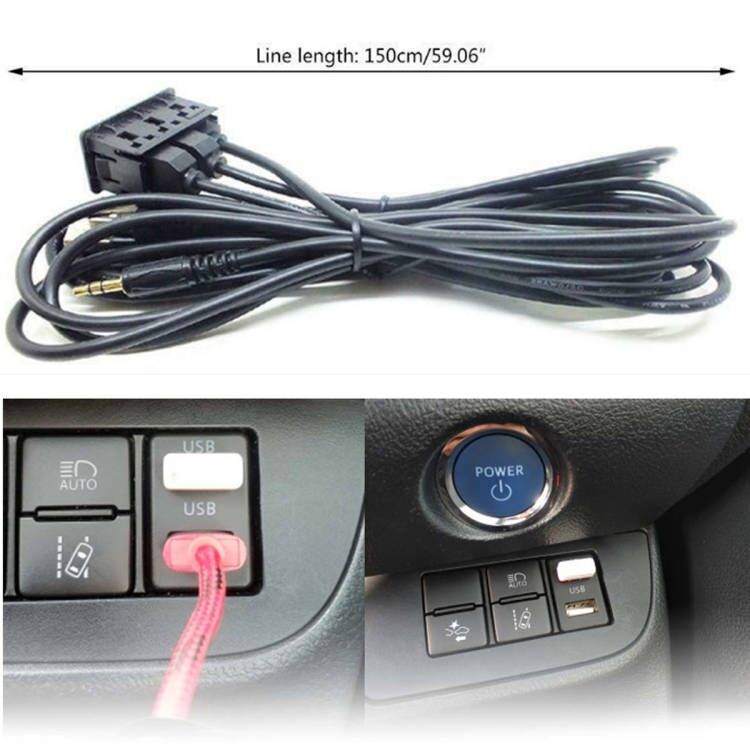 AUX Type C USB Port Panel USB Extension Cable Adapter 150CM Car Dash Flush Mount