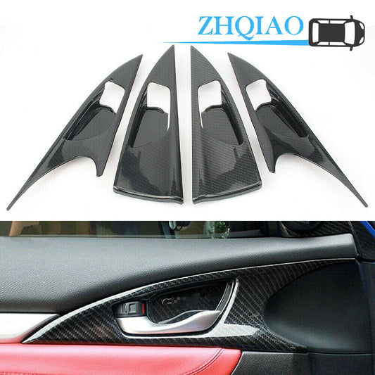 Carbon Fiber Inner Door Handle Bowl Cover Trim Fit for Honda for Civic 2016-2018