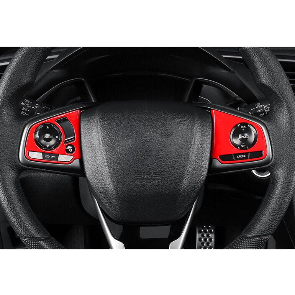 Steering Wheel Button Frame Trim 2PCS for Honda for Civic 10th 2016-2021 Bright Red