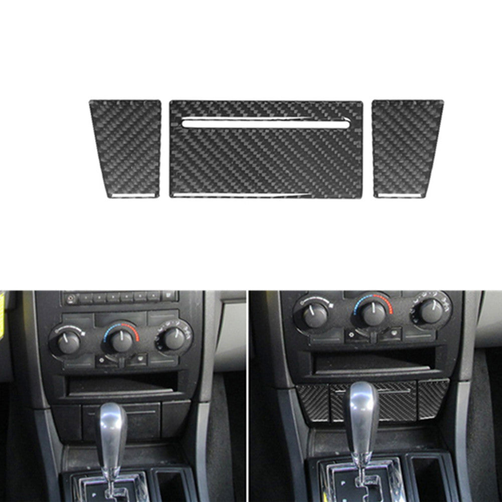 3Pcs Carbon Fiber Below Radio W/O Heated for Seat & Ashtray Cover for Chrysler 300