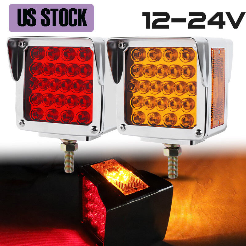 Square 57-LED Pedestal Fender Lights Truck Trailer Double Face Turn Signal Brake