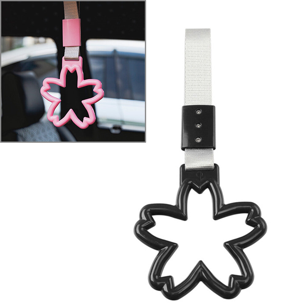 Cherry Blossom Shaped Ring Train Bus Handle Strap Drift Charm Tools Sliver+Black
