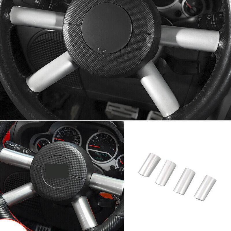 for Jeep for Wrangler JK 2007-2010 ABS Silver Steering Wheel Armrest Cover Decor 4PC
