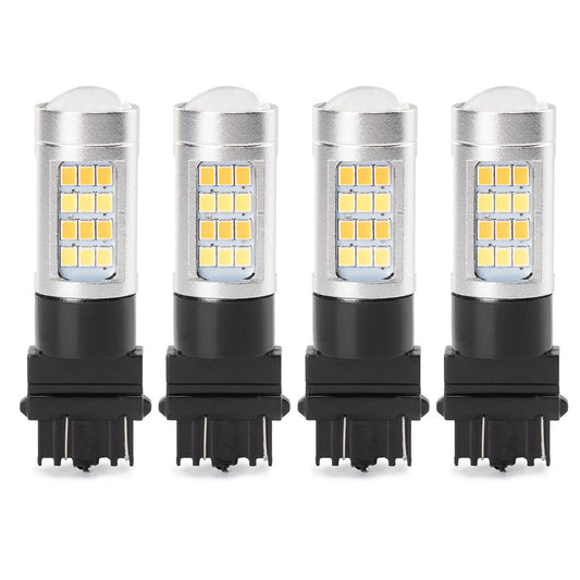 3157 4x Turn Signal Parking Light Bulb Error Free White/Amber LED DRL Switchback