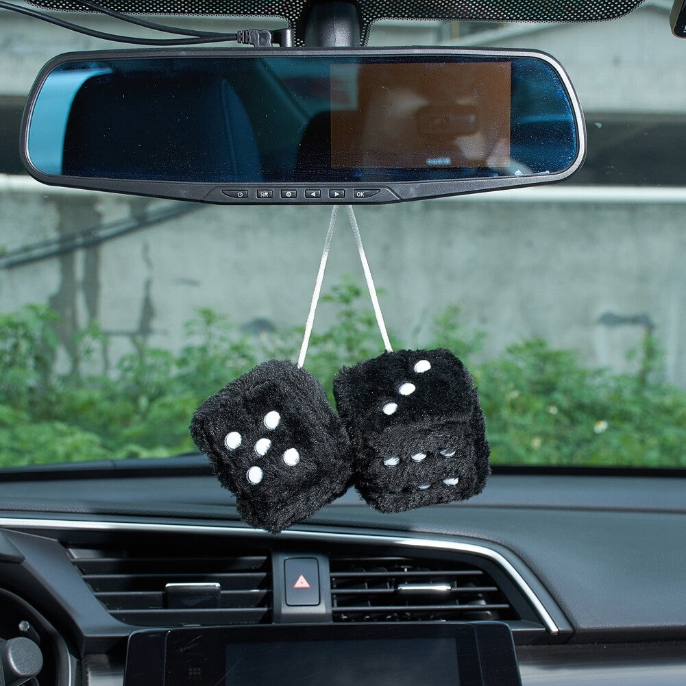 Black 2.95¡± Fuzzy Plush Dice Retro Square Plush Car Hanging Mirror Deco