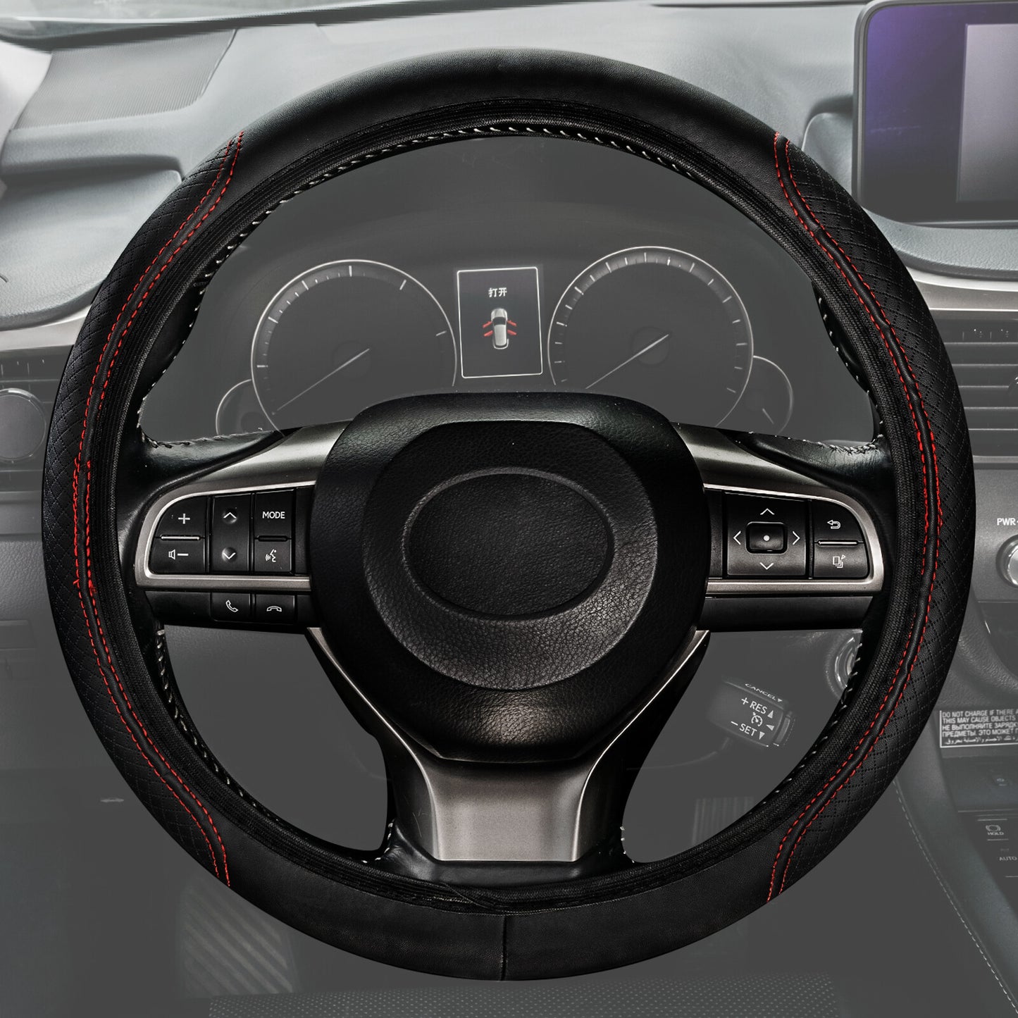 Microfiber Leather D-Shape Car Steering Wheel Cover 37-38cm Black-Red Universal