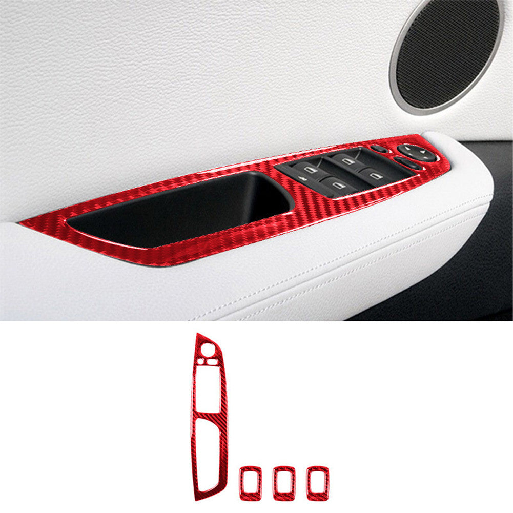 4X Red Carbon Fiber Window Lift Control Cover Trim for BMW X5 E70 X6 E71 2008-13