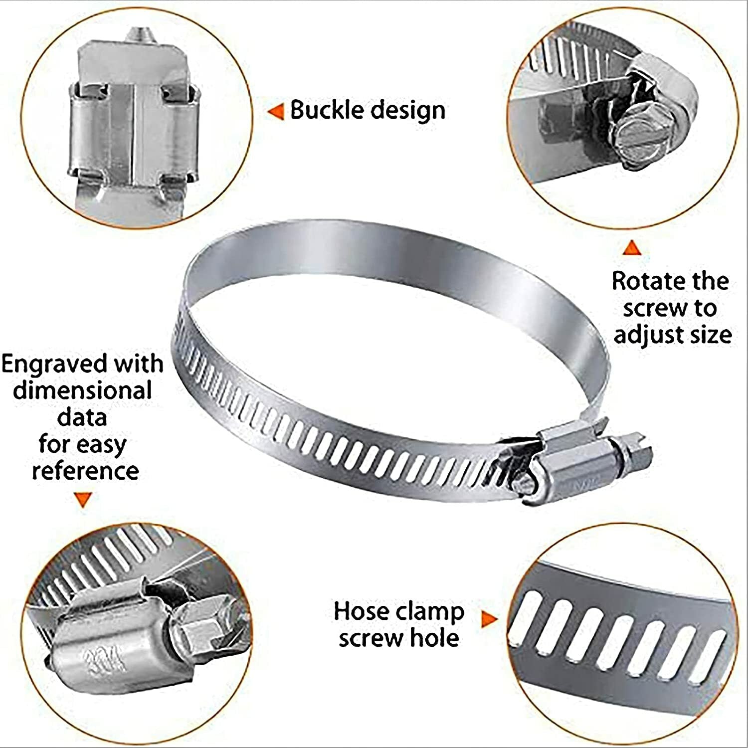 6-inch stainless steel pipe clamp, worm gear hose clamp, 141-165 mm fuel pipe clamp