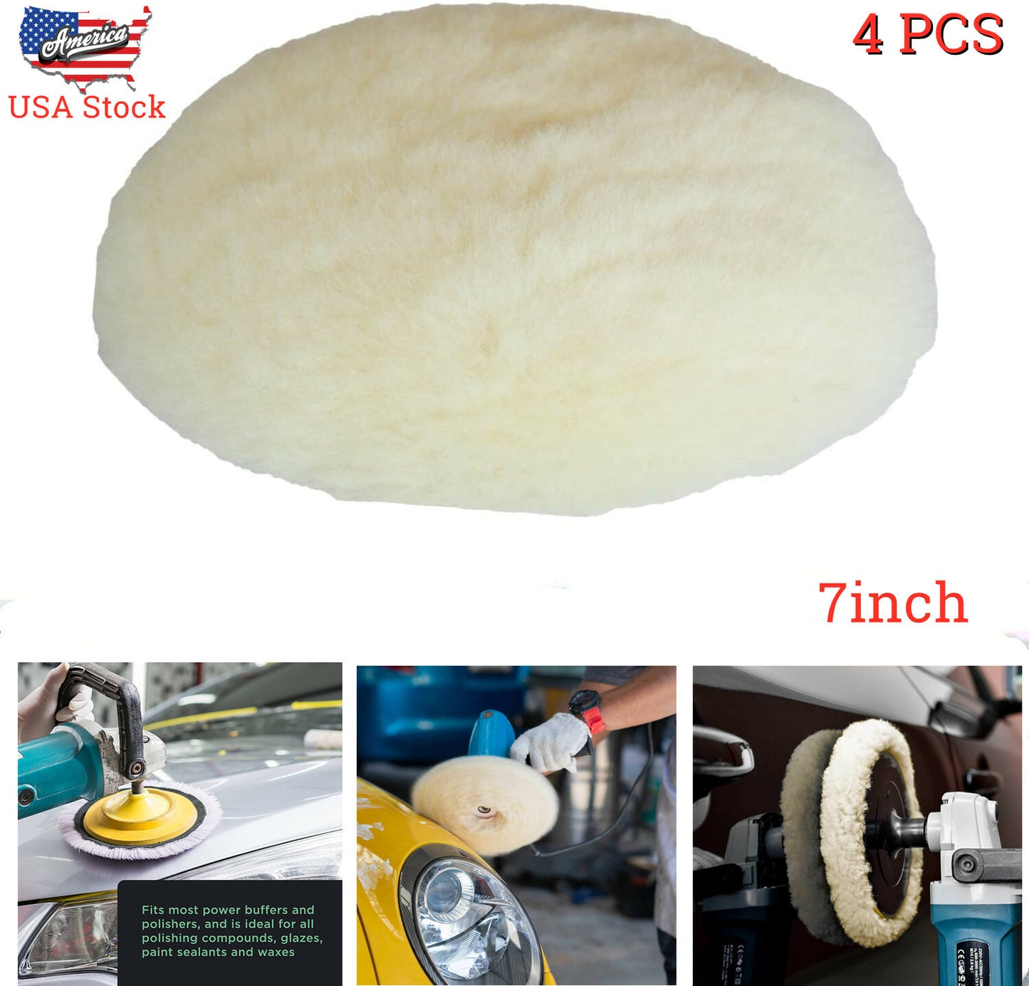 Polishing Pad Kit, 7-inch 100% Wool Hook and Loop Handle for Cutting, etc.