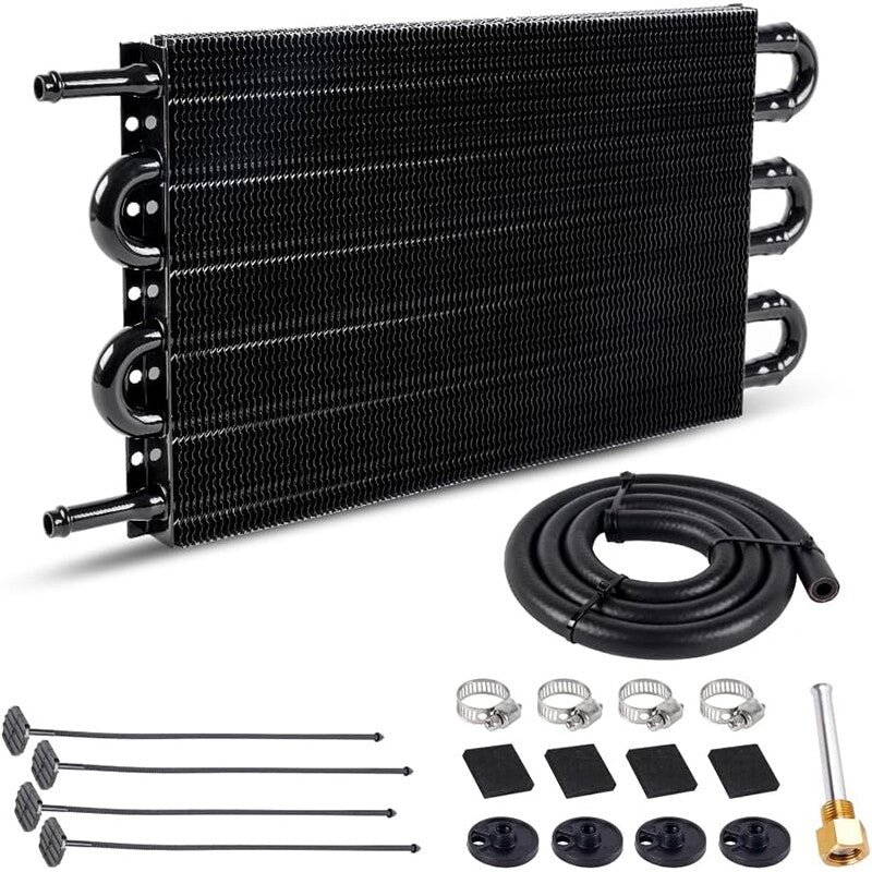 6-line/through-pipe and finned gearbox cooler universal 5/16 oil cooler kit in black