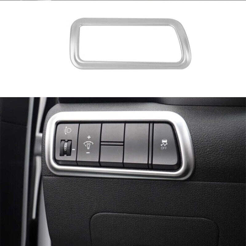 for Hyundai for Tucson 2016-2021 Matte Silver Headlight Button Frame Cover Trim 1PCS
