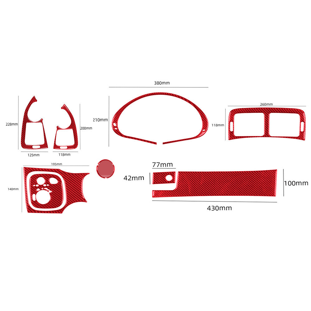 11Pcs Red Carbon Fiber Interior Dashboard Set Trim for Benz C Class W203 2005-07